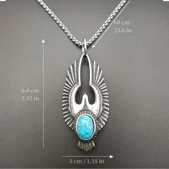 Silver and Turquoise Pendant Necklace - Picture 4 of 7